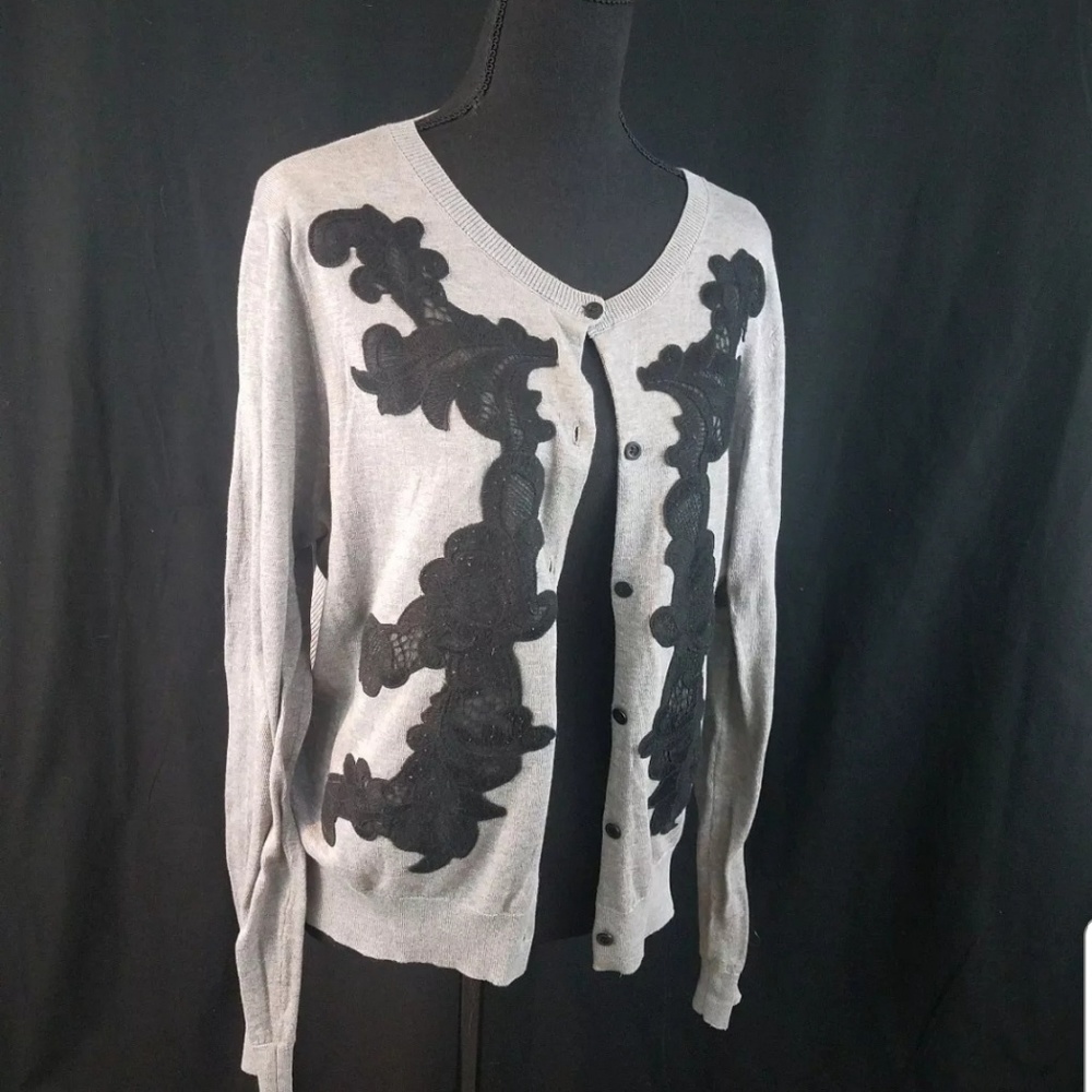 Cabi XL cardigan sweater gray with lace